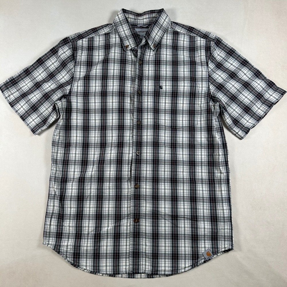 Carhartt 101552 Mens M Plaid Short Sleeve Button Down Shirt Relaxed Fit Workwear